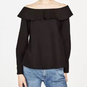 Zara boatneck cotton long sleeve top